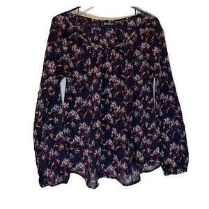 Lucky Brand Blue/Purple/White Abstract Prnt Bohochic Peasant Lng Sleeve Top Sz S